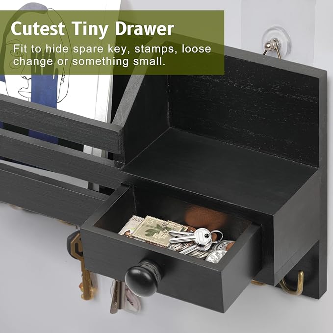 Key Holder Wall Mount, Wooden Adhesive Mail and Key Organizer - Image 4