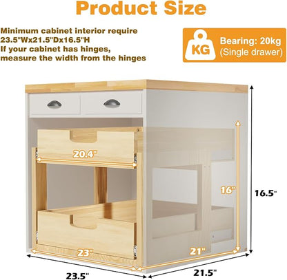 Pull Out Cabinet Organizer, 2 Tier Soft Close Slide Out Wooden Pull out Drawers - Image 3