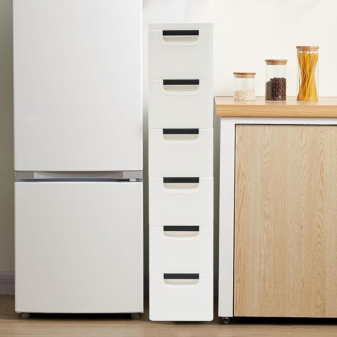 6 Drawers Plastic Storage Cabinet, Mobile Slim Utility Cart on Wheels, - Image 2