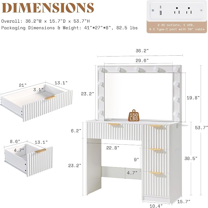 AMERLIFE 36.2" Fluted Vanity Desk - Image 3