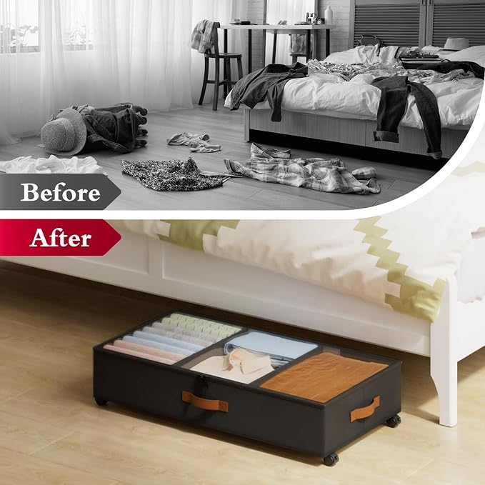 Yecaye Under Bed Storage with Wheels, 2 Pack Under Bed Storage Containers with - Image 8