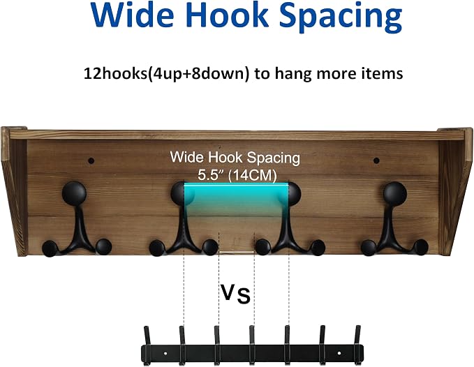 WEBI Wall Shelf with Hooks Underneath, 24” Long Wall Mounted Coat Rack with - Image 3