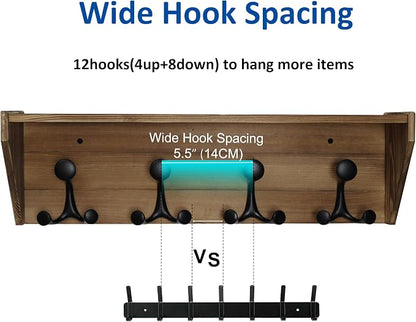 WEBI Wall Shelf with Hooks Underneath, 24” Long Wall Mounted Coat Rack with - Image 3