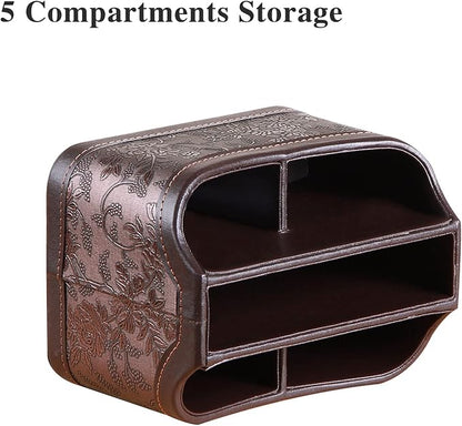 YAPISHI Antique Leather Remote Control Holder, 360 Degree Spinning Desk TV - Image 3