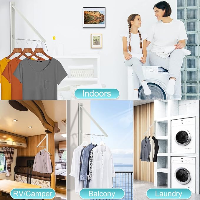 Retractable Clothes Drying Rack, Space Saver Wall Mounted Folding Hanger - Image 8