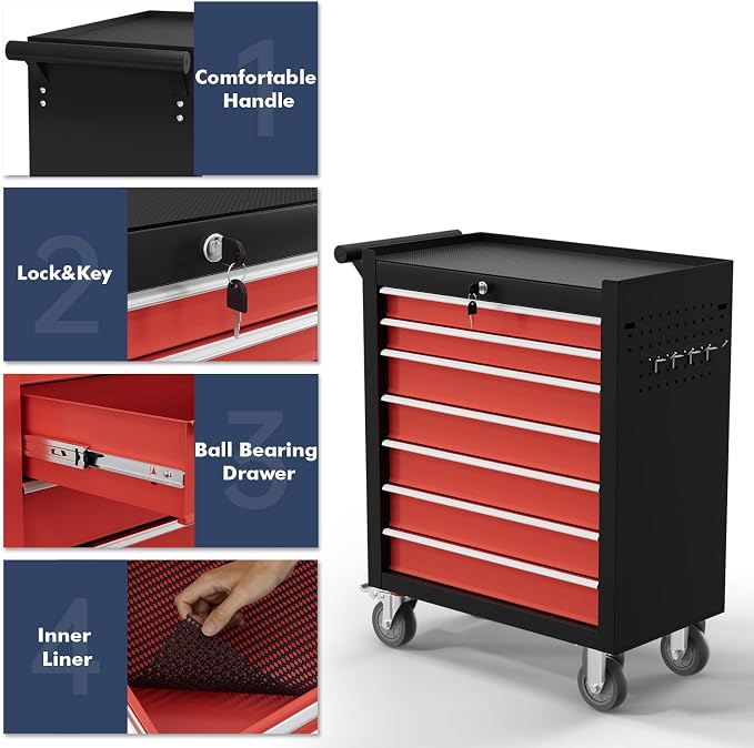 7-Drawer Tool Chest, Rolling Tool Cart - Image 4