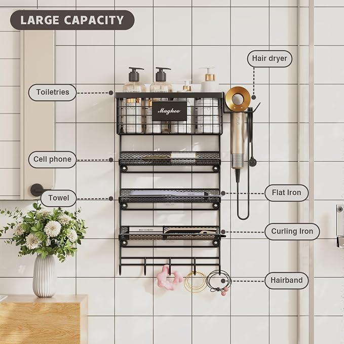 Hair Dryer Holder Wall Mounted, Adheisve Hair Styling Tool Organizer - Image 3