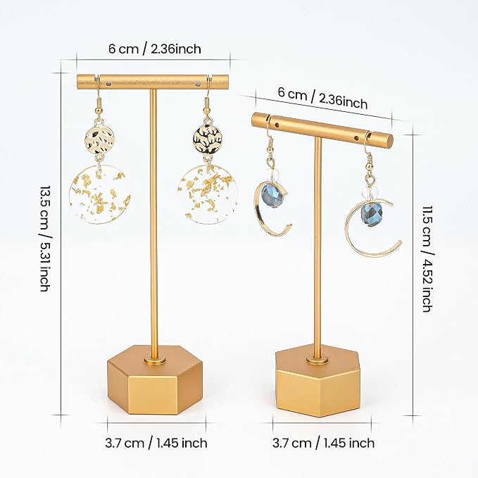 Metal Earring Stand Display Hexagon Base Earring T Bar Display Necklace - Image 3