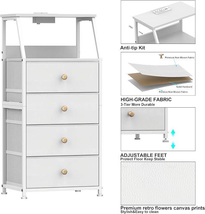 Tohomeor Dresser with Fabric Drawers Nightstand with 2 Tier Shelf Storage Tower - Image 7
