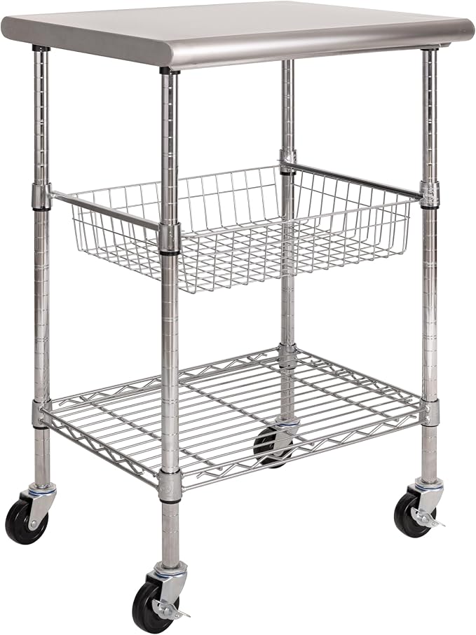 Stainless-Steel Commercial-Grade NSF-Certified Prep Table Cart by Unknown