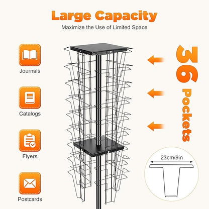36-Pocket Rotating Magazine Rack, 360° Floor Brochure Display Stand - Image 7