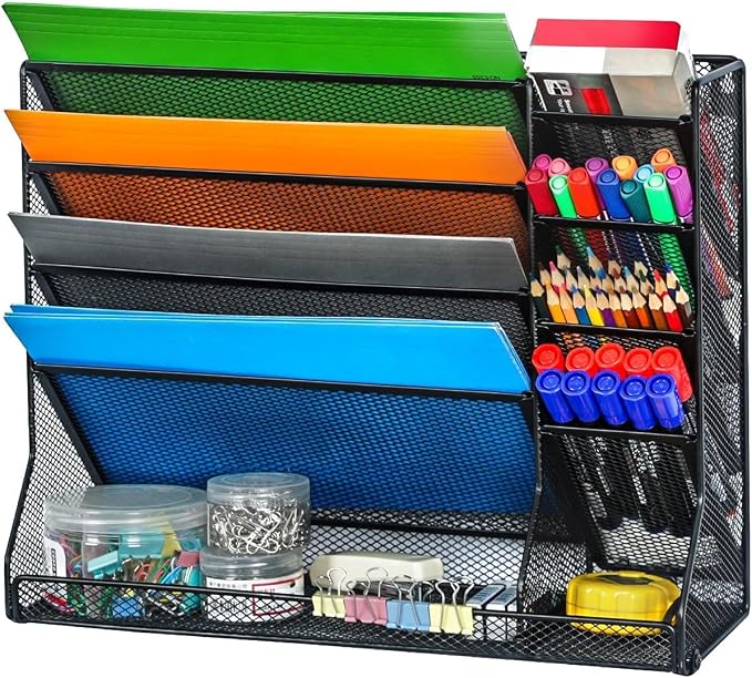 File Organizer Wall Mounted, 4 Tiers Durable Adjustable Metal Desk Organizer by Jakyitvi