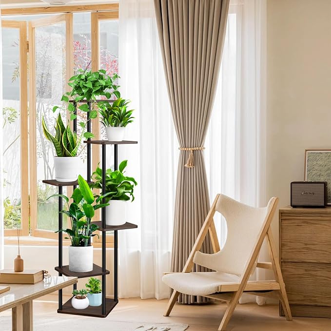 6 Tier Plant Stand Indoor, Thickened Metal Wood Corner Plant Shelf Stands - Image 6