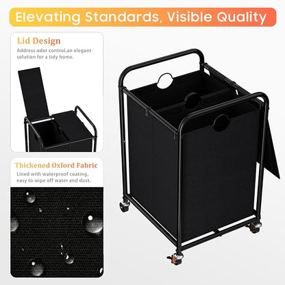 120L Laundry Sorter 2 Section, Rolling Laundry Basket - Image 3