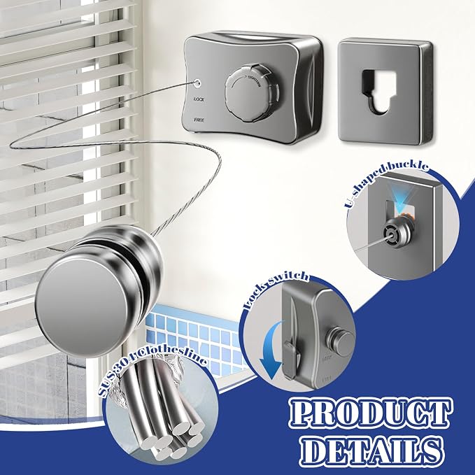 Retractable Clothesline Indoor, Non-Sagging Outdoor Clothes Line Retracting - Image 3