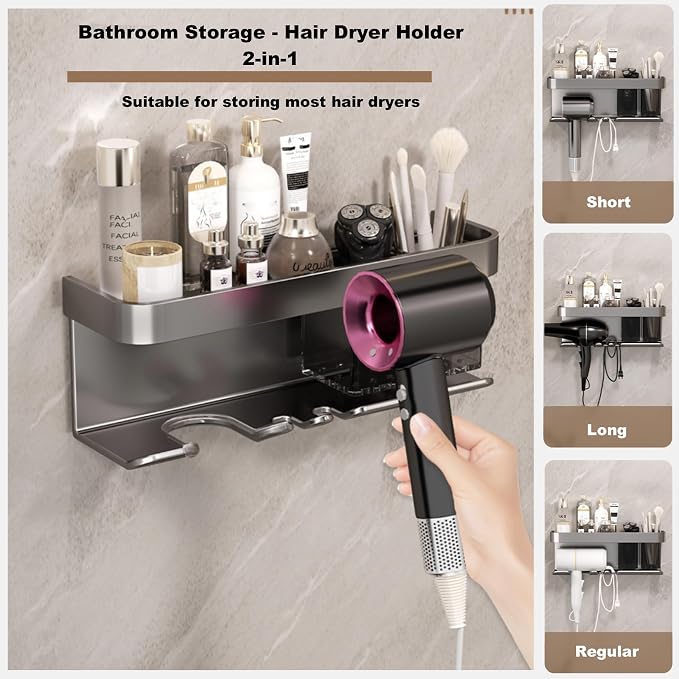 Hair Dryer Holder Wall Mounted, Blow Dryer Organizer, - Image 2