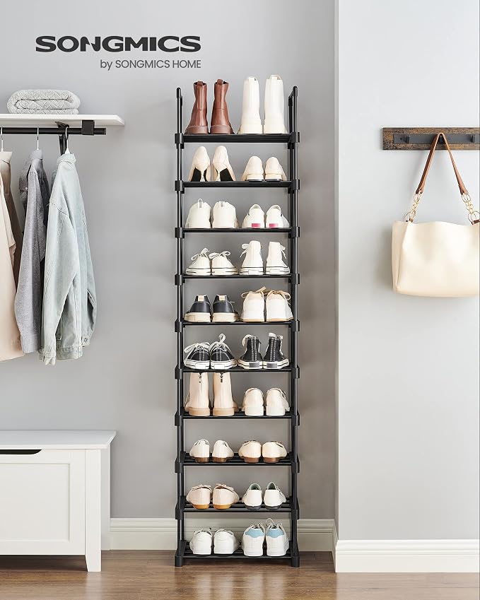 SONGMICS Shoe Rack, 10-Tier Shoe Organizer, Metal Storage Shelf, Upright or - Image 3