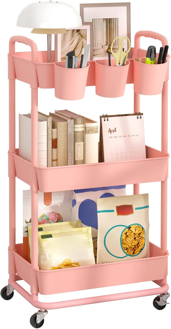 JIUYOTREE 3-Tier Plastic Rolling Storage Cart Utility Cart by JIUYOTREE