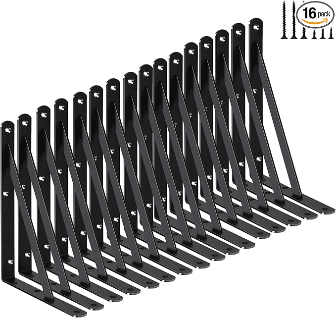 16 Pack L8 x H 6" Black Heavy Duty Shelf Brackets by MHMYDZ