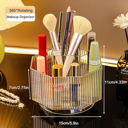 LINFIDITE 360°Rotating Makeup Brush Holder Cosmetic Display Case Clear Makeup - Image 2