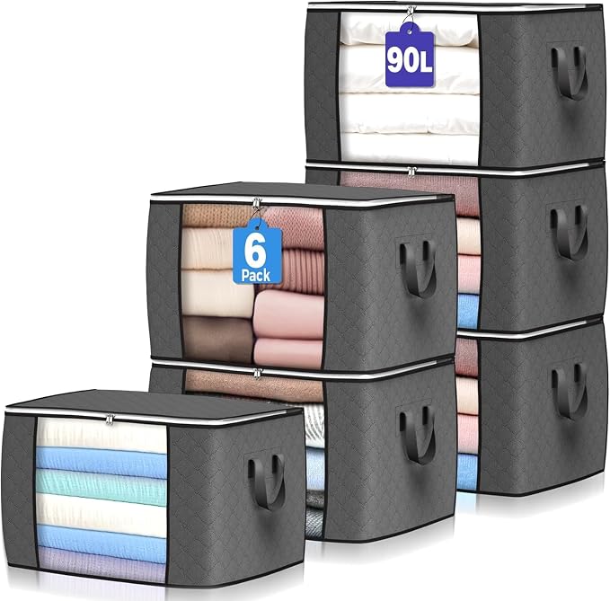90 L Large Storage Bags, 6 Pack Clothes Storage Bins Foldable Closet Organizers by BuddingJoy-BuildaJoyfulLifeforYou