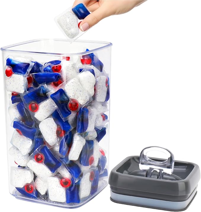 Dishwasher Pod Holder with Lid Laundry Pods Organizer 2.3L Large Capacity by Beccis