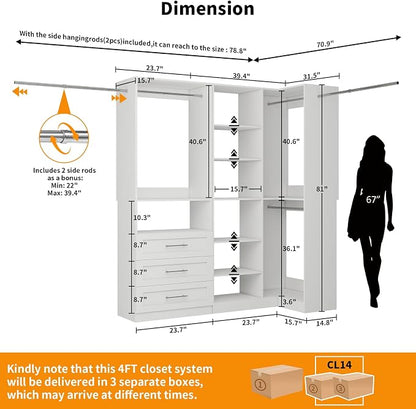 Closet System with 3 Drawers, Corner Closet Organizer Systems with 7 Shelves & - Image 2