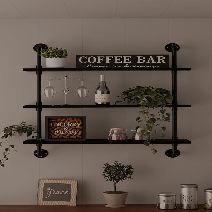 HDDFER Industrial Pipe Shelf Shelving Bookcase, Wall Mounted Rustic Bookshelf by industrialpipeshelving