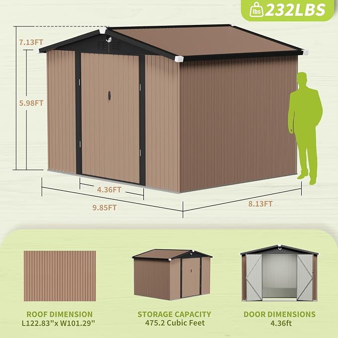 Metal Storage Shed, 10x8 Outdoor Storage Building, Large Backyard Garden Sheds - Image 2
