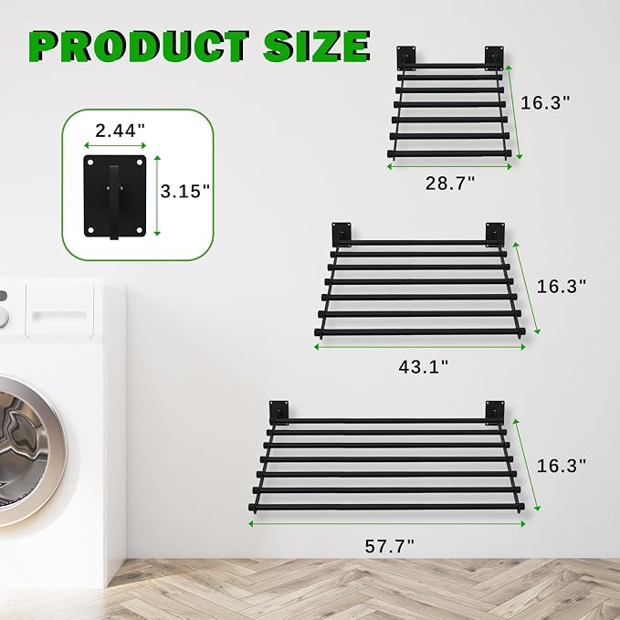 Wall Mounted Drying Rack, 57 Inches Wall Laundry Drying Rack Collapsible Indoor - Image 6