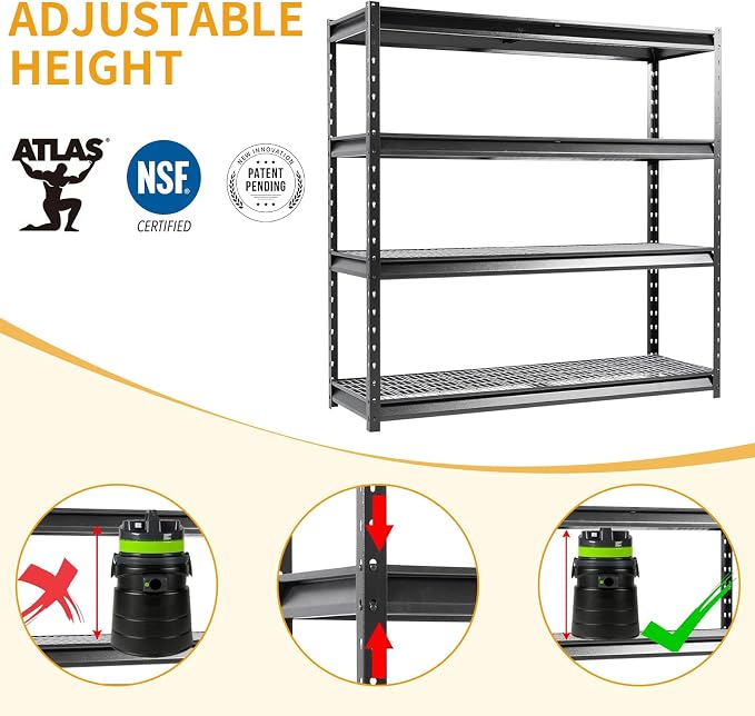 The Atlas 72" W Metal Garage Shelving Unit Load 12000 Lbs, 4 Tier Heavy Duty - Image 5