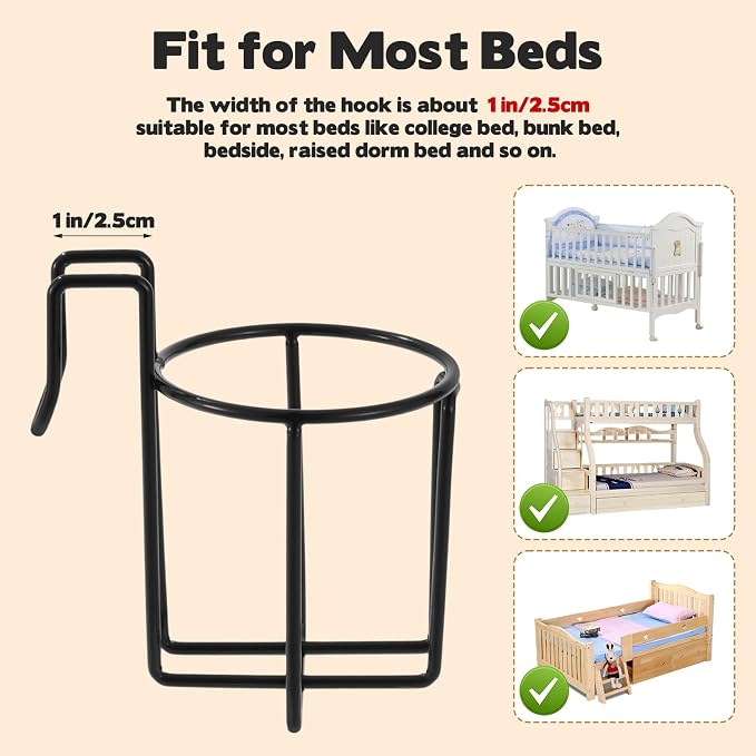 2 Pcs Cup Holder for Bed, 3.3" Diameter Metal Bedside Drink Holder Water Bottle - Image 3