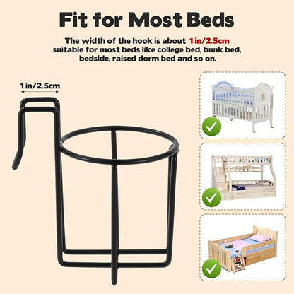 2 Pcs Cup Holder for Bed, 3.3" Diameter Metal Bedside Drink Holder Water Bottle - Image 3