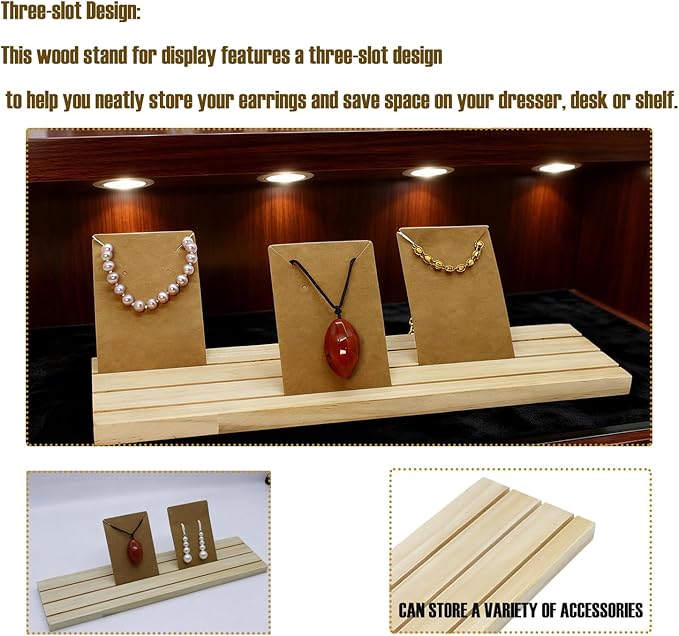1 Pack Wooden Earring Display Stand 3 Slots Jewelry Earring Ring Display Holder - Image 3