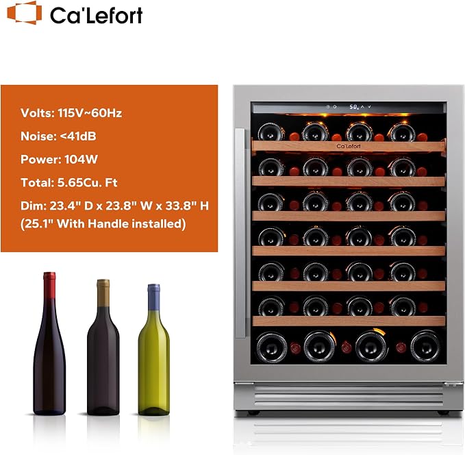 Ca'Lefort 24 Inch Wine Fridge, 54 Bottle Wine Cooler Refrigerator, 40-65°F Wine - Image 7