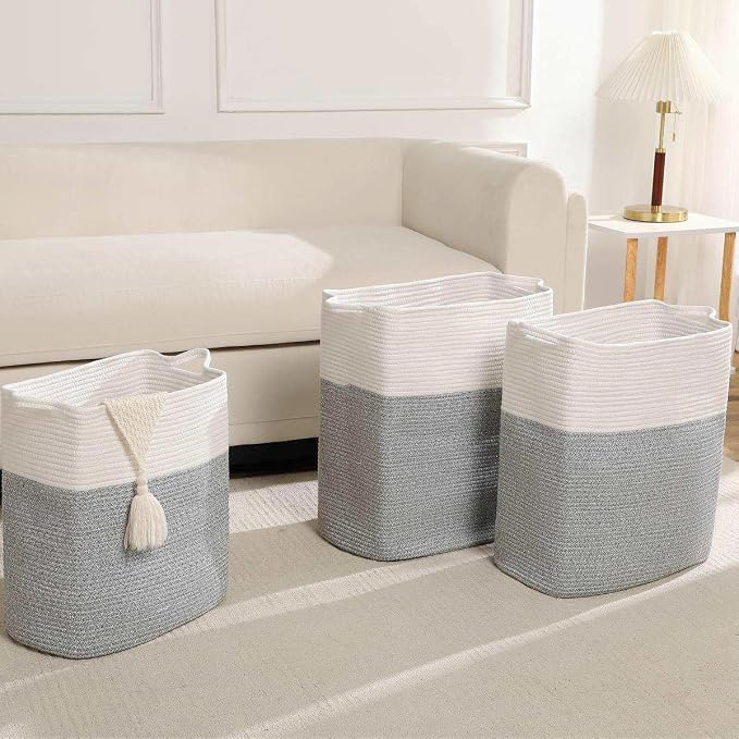 Tall Laundry Basket With Handles, Woven Cotton Rope Big Laundry Hamper Sorters - Image 4