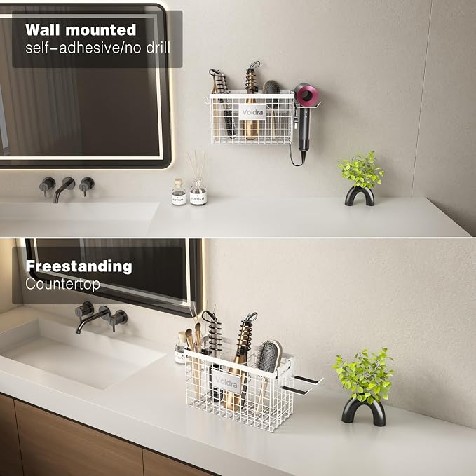 Voldra Hair Dryer Holder Cabinet Door, Adhesive Hair Tool Organizer Wall Mount - Image 7