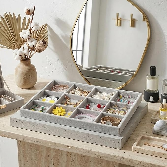Stratalife 12 Grid Jewelry Organizer Tray, Stackable Drawer Earring Organizer - Image 6