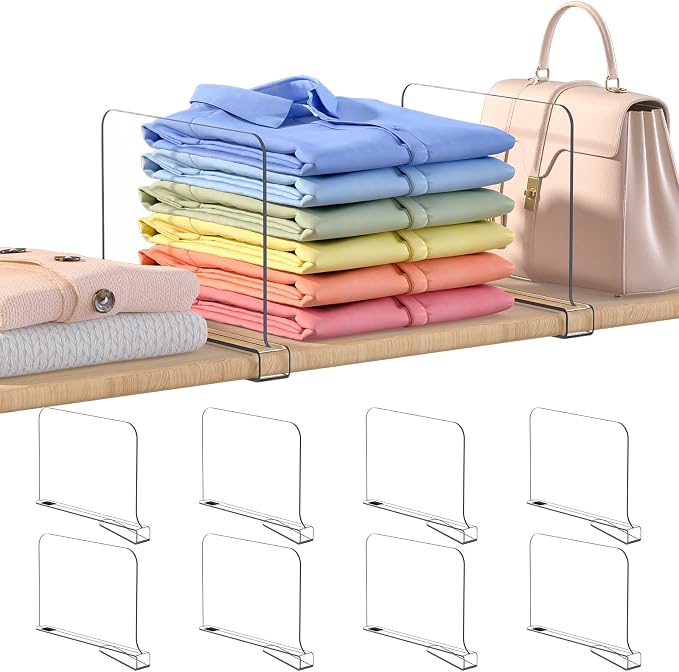OKPOW Shelf Dividers for Closet Organization: 8" Tall X 12" Deep, Acrylic Clear by OKPOW