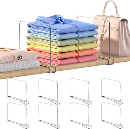 OKPOW Shelf Dividers for Closet Organization: 8" Tall X 12" Deep, Acrylic Clear by OKPOW
