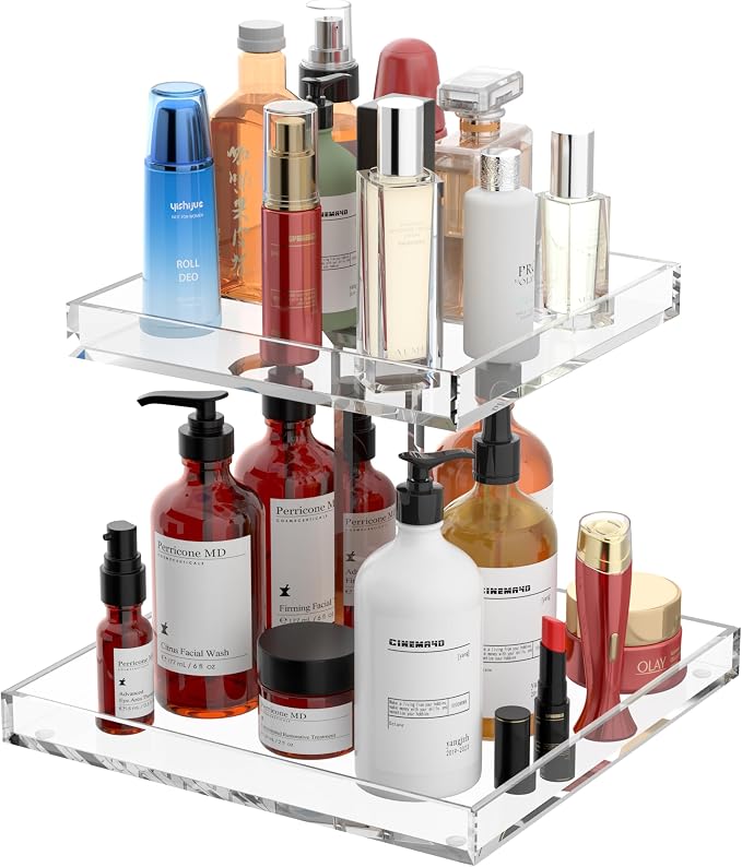 2-Tier Perfume Tray, Acrylic Perfume Stand Organizer Vanity Trays Makeup by Hongtuocb