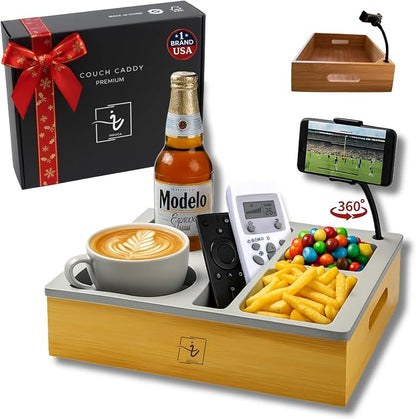 Couch Caddy with Cup Holder | Bamboo Couch Cup Holder Tray by Unknown