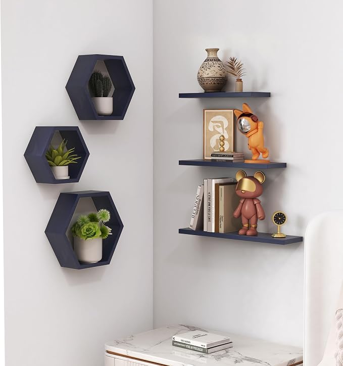 Wooden Hexagon Floating Shelves Wall Mounted, Rustic Honeycomb Shelves - Image 6