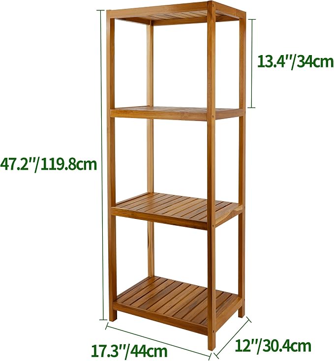 VaeFae Teak Bathroom Shelf, 4-Tier Storage Shelf, Wooden Stand Shelf Organizer - Image 3