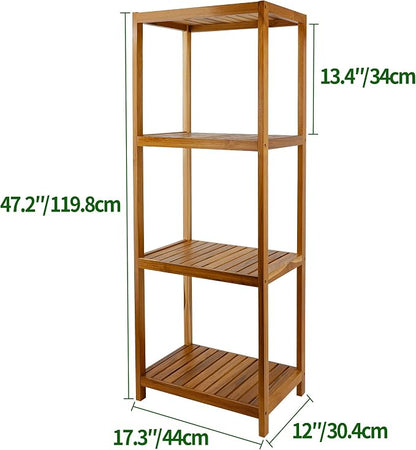 VaeFae Teak Bathroom Shelf, 4-Tier Storage Shelf, Wooden Stand Shelf Organizer - Image 3