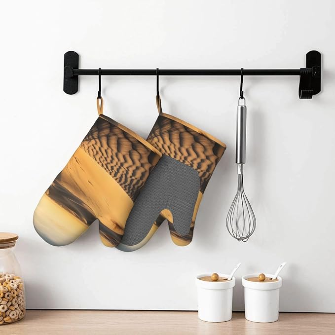 Sand Dunes Print Oven Mitts Set of 2, Heat Resistant Silicone Oven Mittens - Image 7