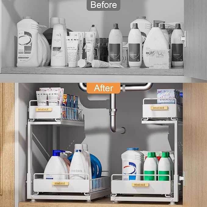 Under Sink Organizer, High Adjustable 2 Tier Under Kitchen Sink Organizer - Image 7