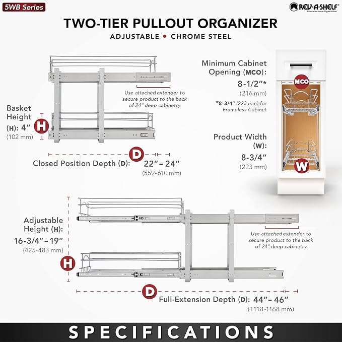 Rev-A-Shelf 2-Tier Kitchen Cabinet Pullout Shelf and Drawer Organizer Slide Out - Image 4