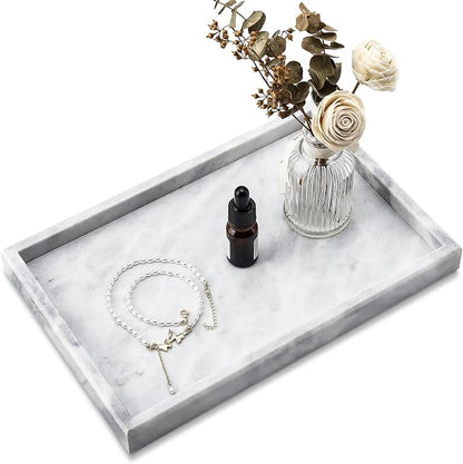 Real Natural Marble Tray for Bathroom, Kitchen and Desktop, Rectangle Genuine by Zilukar