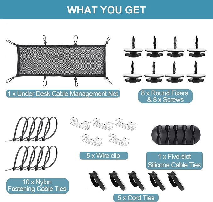 Under Desk Cable Management Net, Extra Large Capacity Wire Management Kit Under - Image 5